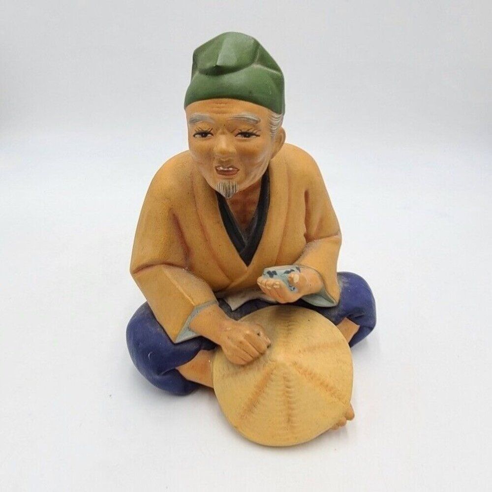 Vintage 1950s Hakata Urasaki Fukuoka Handpainted Figurine Mud Doll Clay 7"